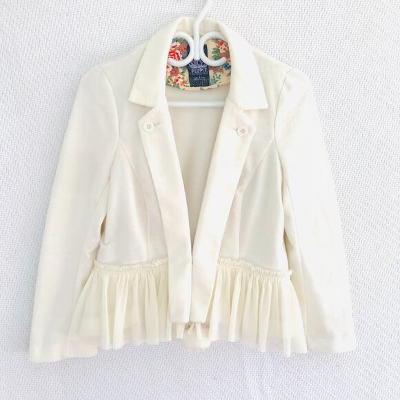 VTG Free People cream jacket women's 8 sheer peplum holiday bohemian hippie - Picture 1 of 8